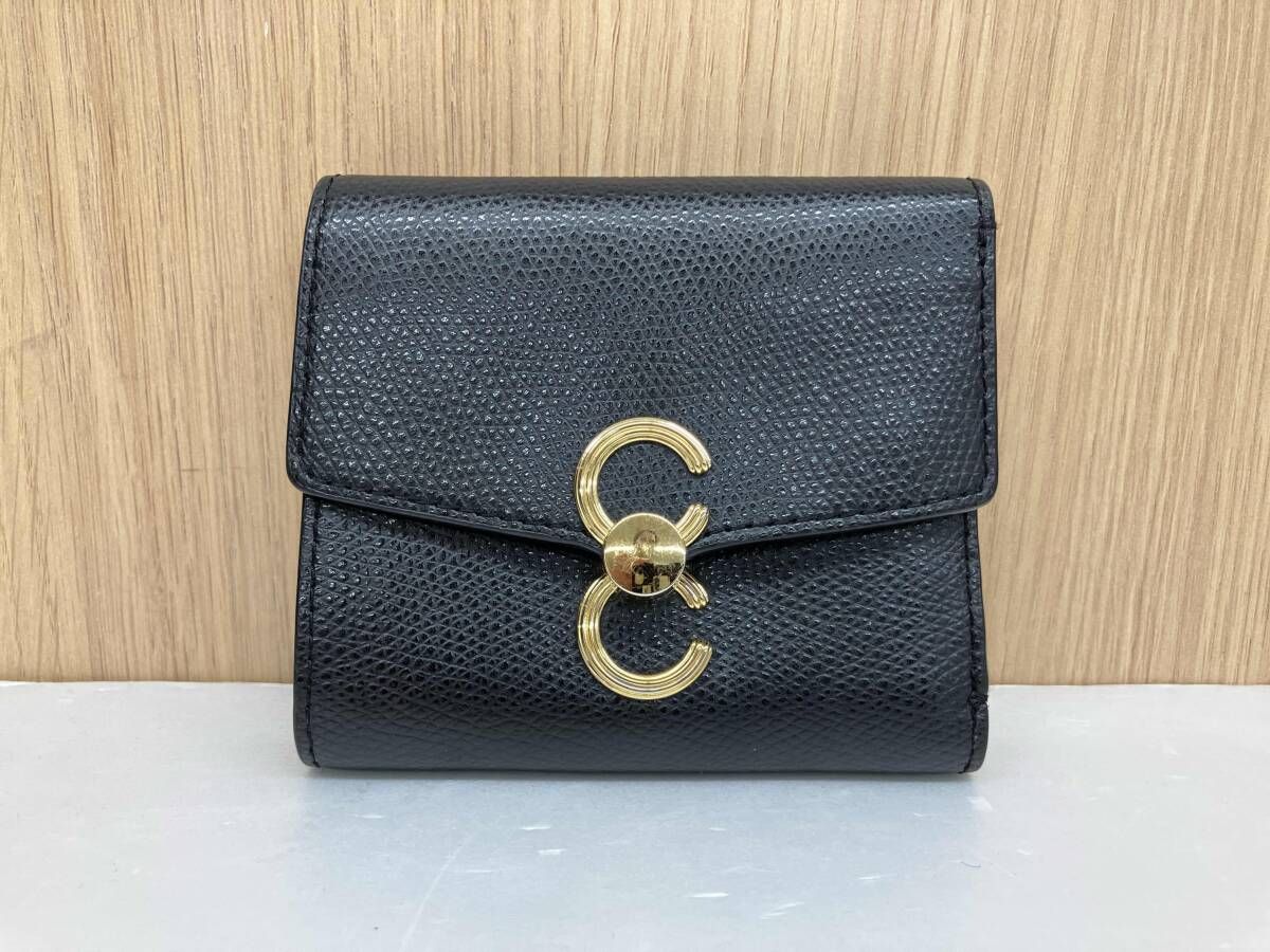 CAFUNE カフネ 三つ折り財布 小銭入れあり ダブルCウォレット ブラック