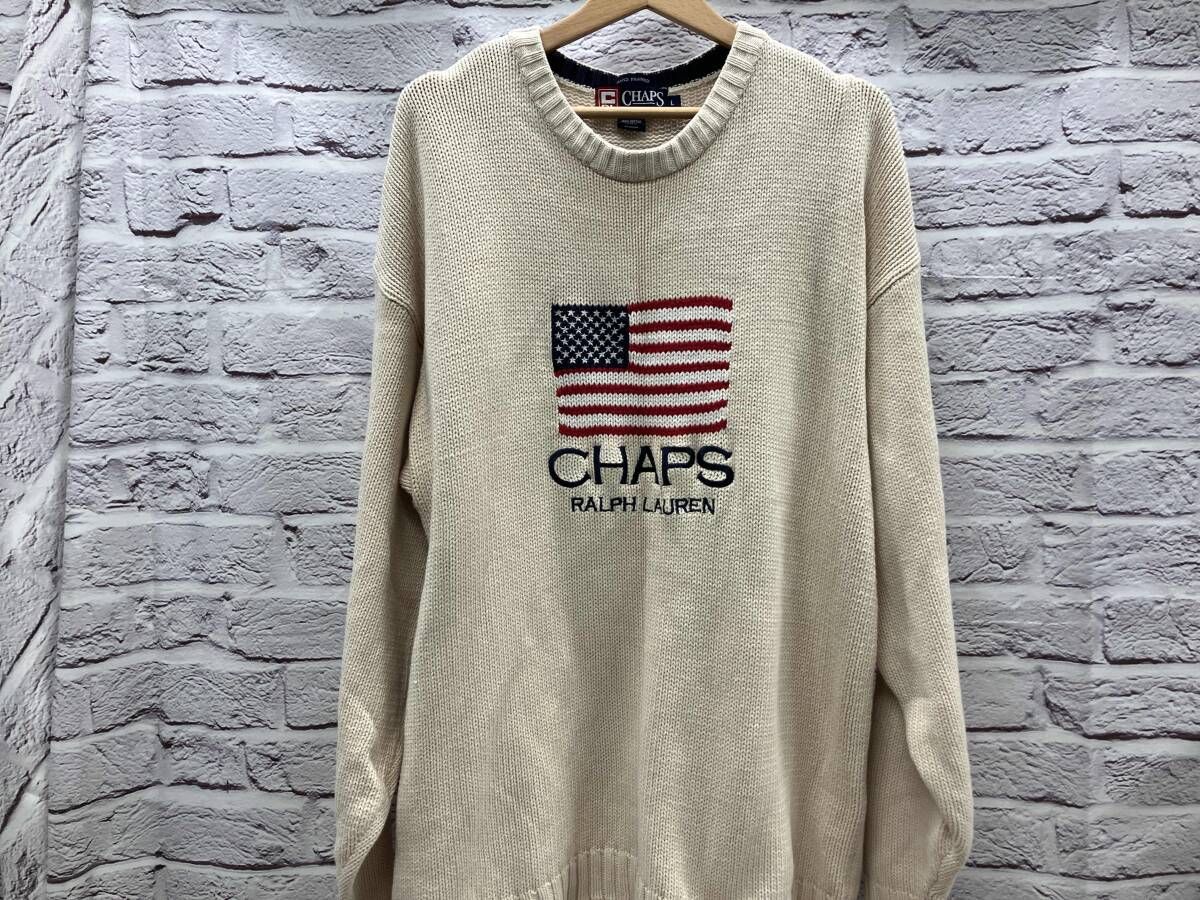 CHAPS 90 S RALPH LAUREN 星条旗刺繍 表記サイズL オフホワイト