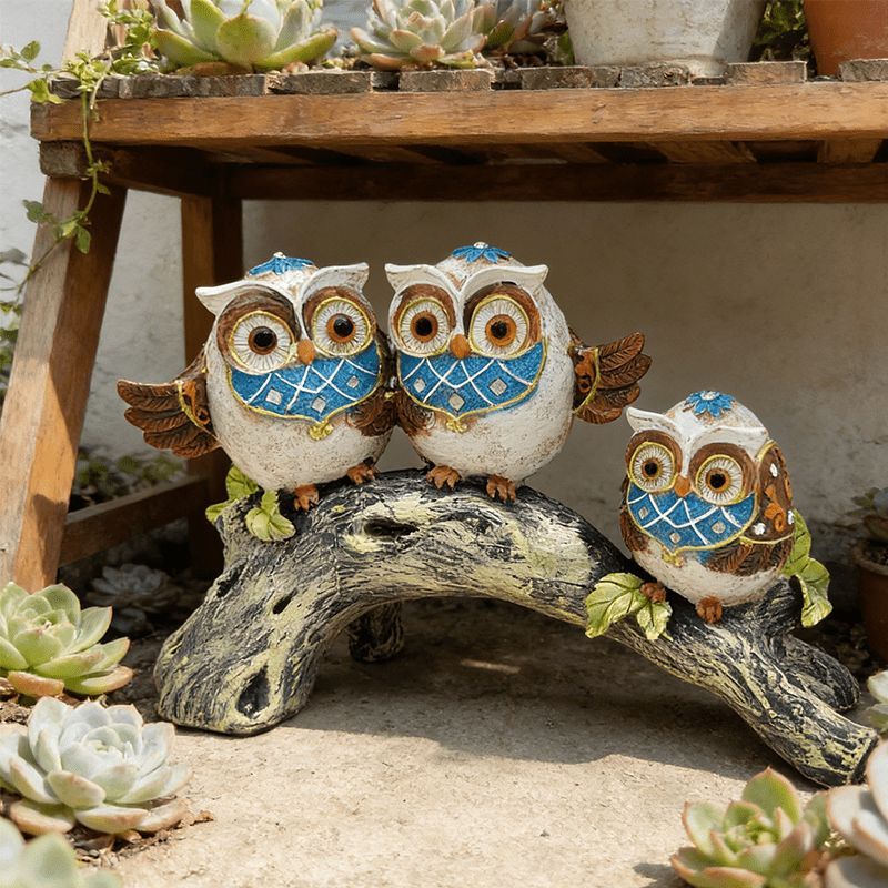 置物 オブジェ ガーデンオーナメント 枝に止まっている3匹のフクロウ ふくろう 屋外 屋内 室内 インテリア 玄関 リビング ダイニング 装飾 庭 ガーデニング ガーデン ギフト インテリア用品 贈り物 雑貨 棚装飾