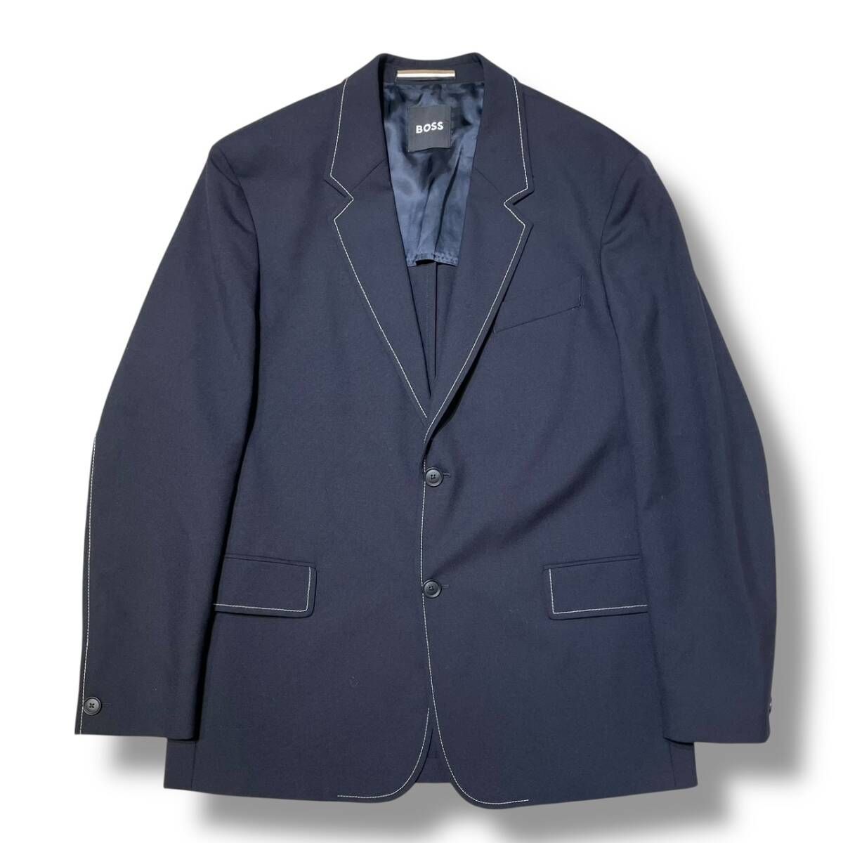 25 ss HUGO BOSS コントラストステッチ テーラードジャケット サイズ52 ネイビー系 ヒューゴボス