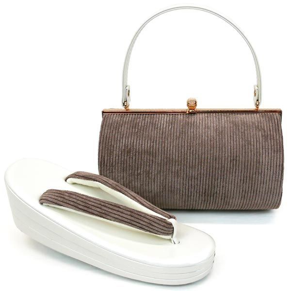 Mサイズ 厚底 草履バッグセット zb-035-1 コーデュロイ ベージュ 三枚芯 成人式 振袖 付下 小紋 ホワイト ブラウン 県 は 京都うさぎ堂