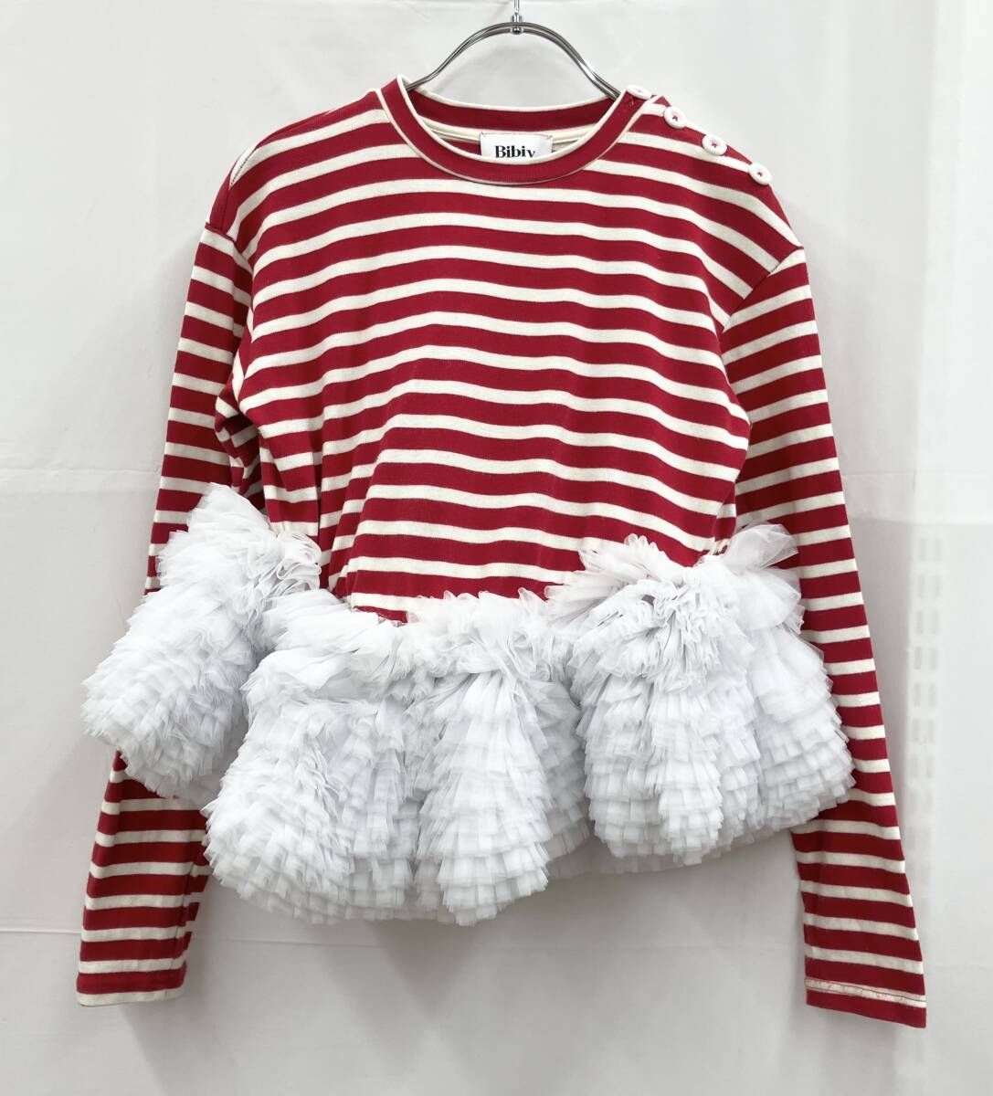 Bibiy. ビビィ カットソー ボーダーチュールトップス F レッド