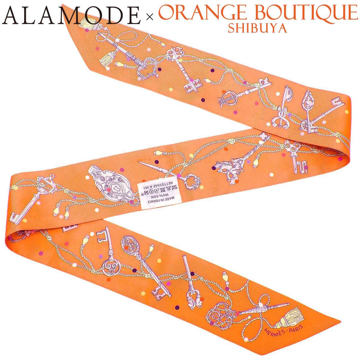 HERMES エルメス LES CLES A POIS レク ポア ツイリー オレンジ シルク スカーフ アパレル ファッション小物 バッグ小物 レディース アラモード