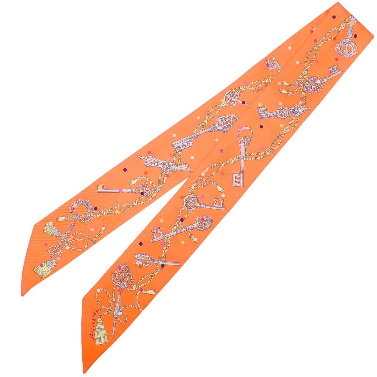 HERMES エルメス LES CLES A POIS レク ポア ツイリー オレンジ シルク スカーフ アパレル ファッション小物 バッグ小物 レディース アラモード