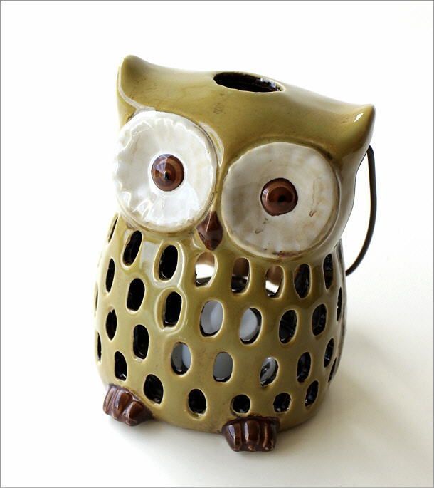 キャンドルホルダー 陶器 ランタン ふくろう 置物 玄関 オブジェ お香