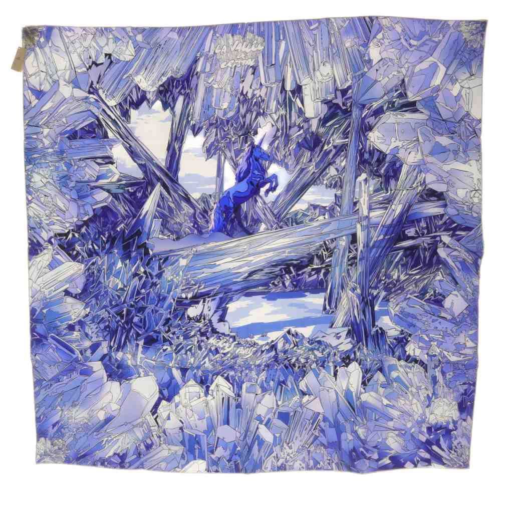 エルメス HERMES 23 AW スカーフ カレ90 LA VALLEE DE CRISTAL ラ ヴァレ ドゥ クリスタル 水晶の谷 シルク ブルー YO 8 OH