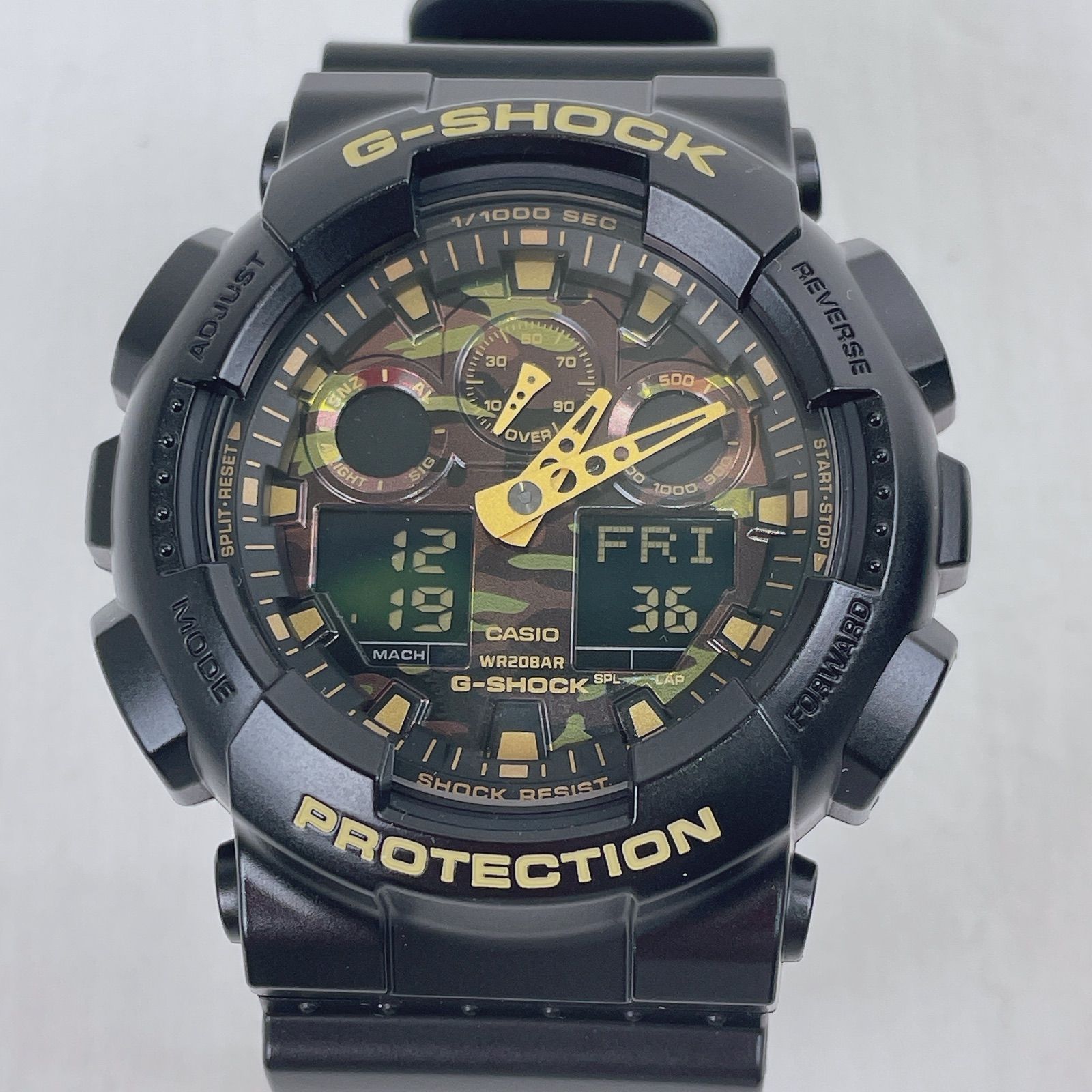 松前220 CASIO カシオ G-SHOCK ジーショック GA-100 CF-A 9 JF クオーツ ブラック×カモフラージュ デジアナ ケース 箱 取説あり 腕時計 松前R 56号店