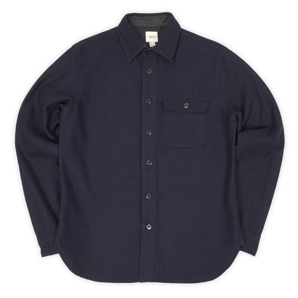 ランズエンド LANDS END 00 s Y 2 K 2000年代 ウール CPOシャツ US NAVY ミリタリーモチーフ 無地 片ポケ USA ヴィンテージ アメリカ 古着 メンズ シャツ ダークネイビー 濃紺 M