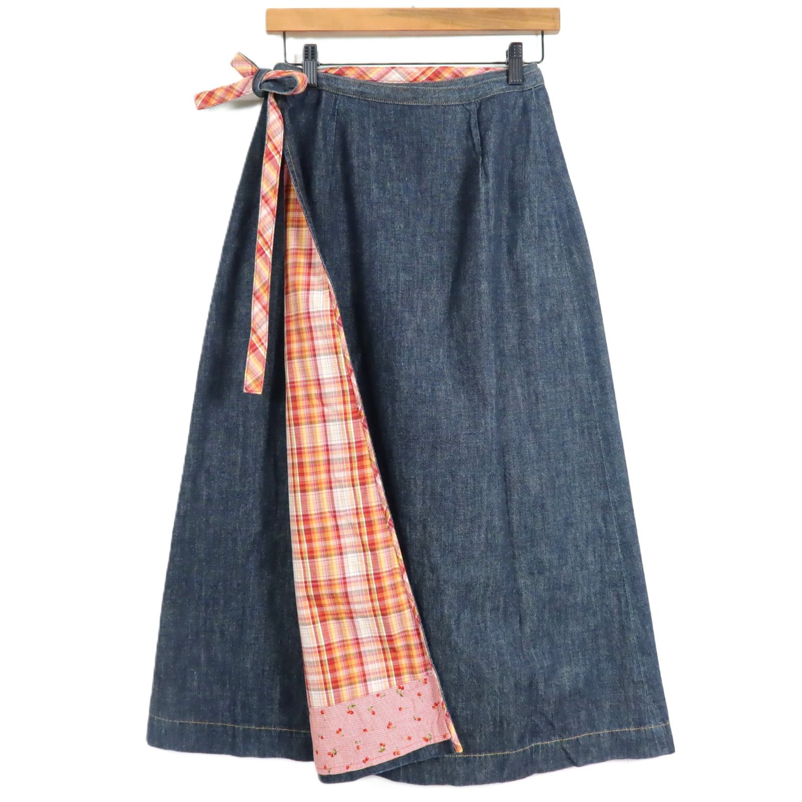 ピンクハウス☆2WAYチェック巻きスカート チェリー刺しゅう♪前開き