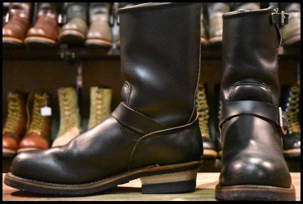 9 D PT 99刺繍 レッドウィング 2268 エンジニア 黒 ブラッククローム スチールトゥ プルオン ブーツ redwing FL 098