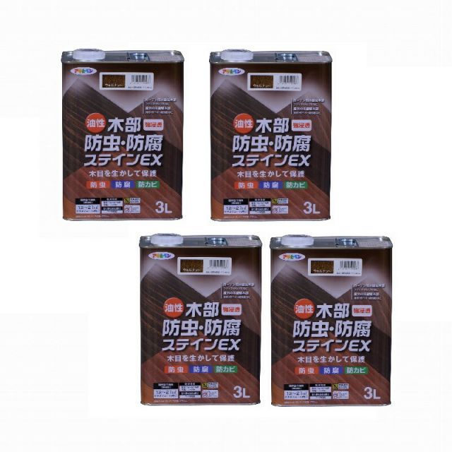 アサヒペン 油性木部防虫 防腐ステインＥＸ ３Ｌ ウォルナット 4缶セット