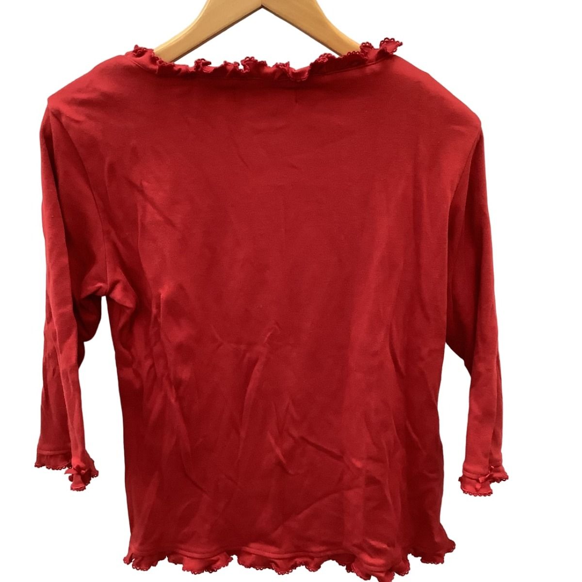 ♪♪PINK HOUSE ピンクハウス レディース フリル カットソー  ハートボタン カーディガン ２枚セット SIZE L レッド ハートモチーフ使いヨークニットカーディガン｜ピンクハウス