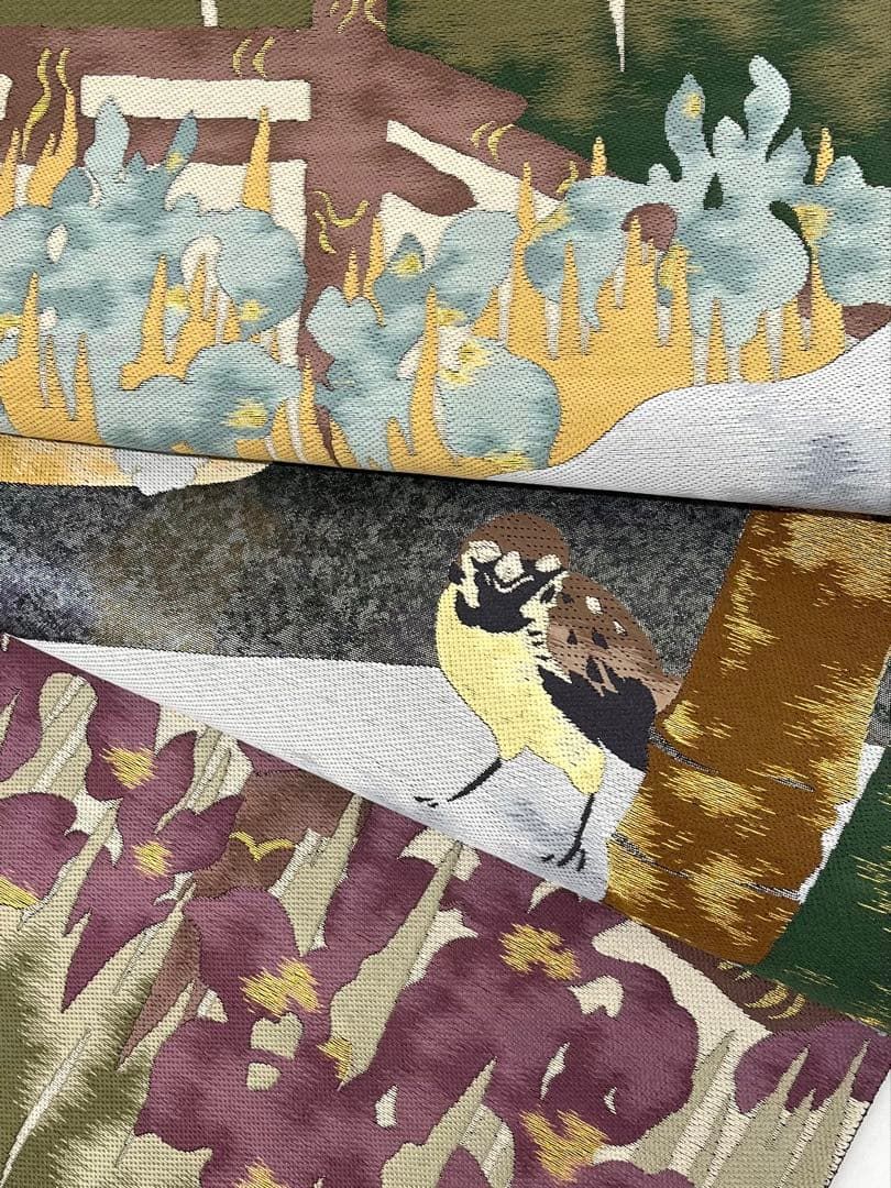  袋帯 雀 鳥 竹 雪景色 正絹 六通 D 252 袋帯 帯