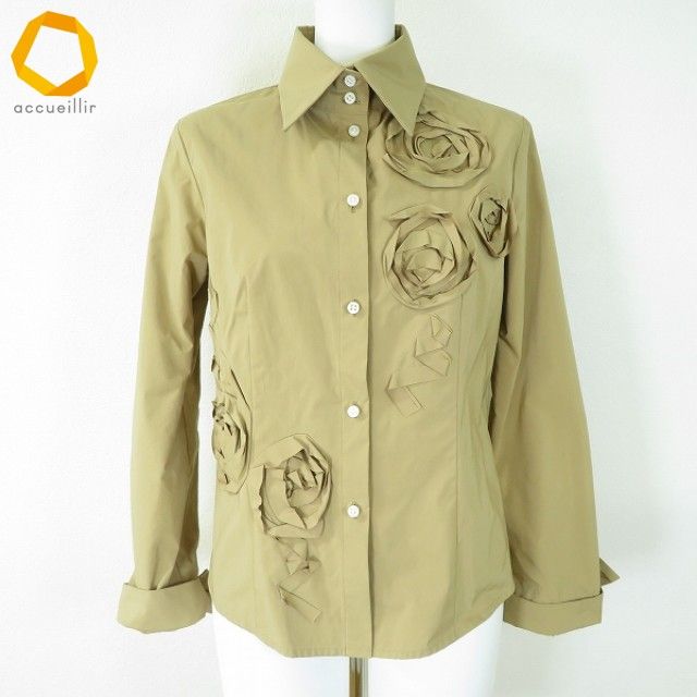 シズカコムロ 長袖シャツブラウス 40 M - a シズカコムロ SHIZUKA KOMURO 4298 シャツ ブラウス 40 ベージュ 花