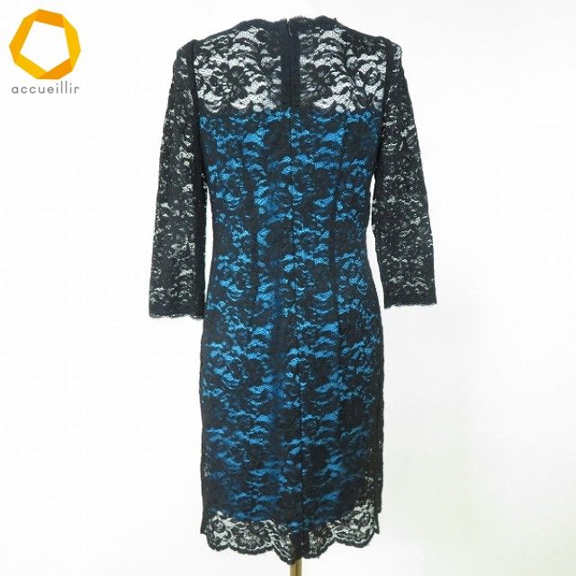 a イタリヤ 伊太利屋 ワンピース タイト 11 黒 水色 レース ラインストーン レディース 937705 k 01