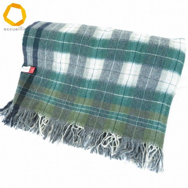 we パパス Papas アルテア altea ストール 緑系 グレー 紺 白 チェック柄 ウール混 コットン混 イタリア製 メンズ 972716 k 01