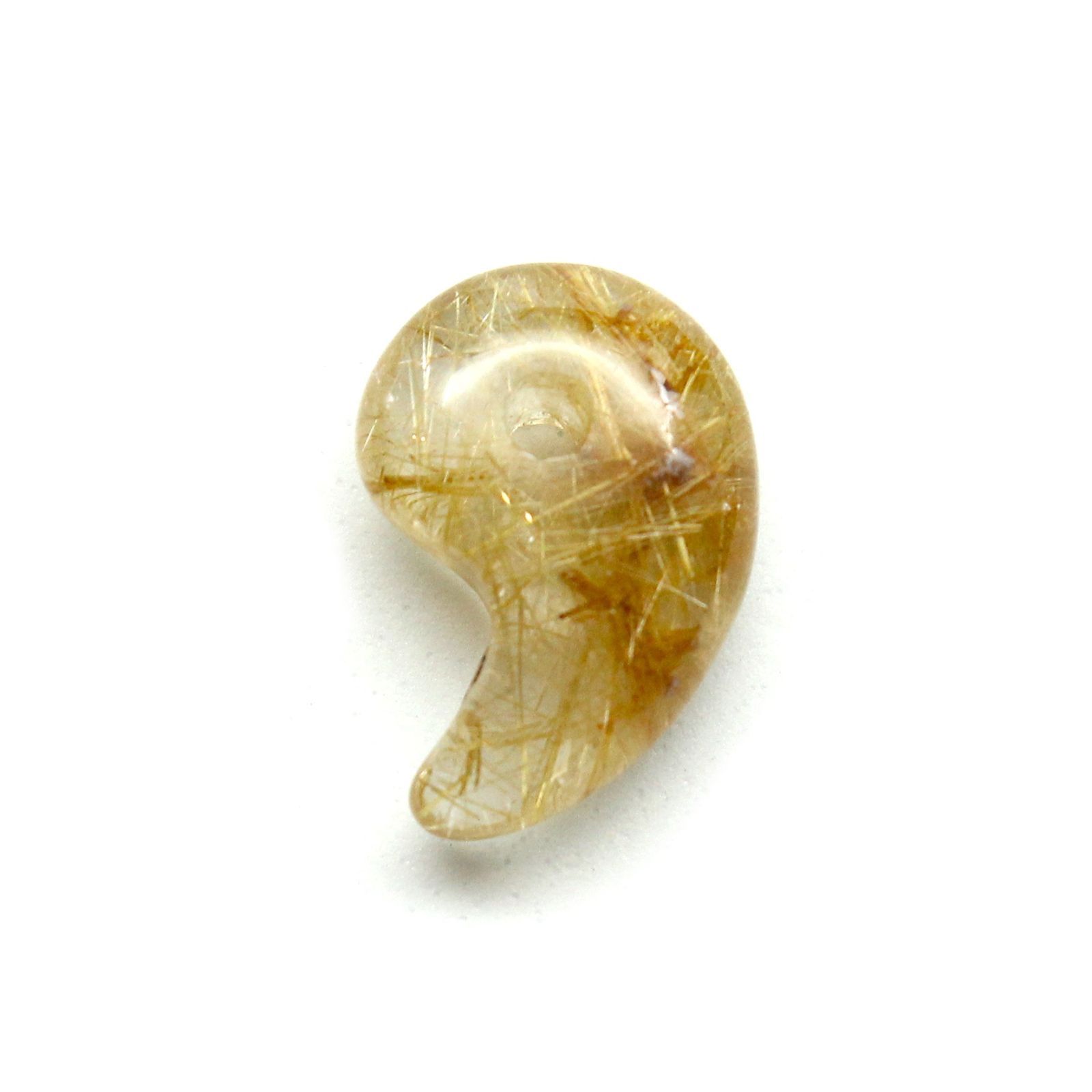 集中した太金針が魅力 勾玉ゴールドタイチンルチル 約2 g 天然石 金運 仕事運 成功 まがたま ペンダント用 GHM 10スエードコードor交換用ゴム付＆巾着付 お守り 財運 メンズ レディース 守護石 京海堂 天然石の卸 京の蔵