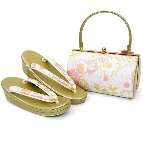 Lサイズ 振袖用 草履バッグセット zb-861 パステル ピンク パープル 銀 シルバー ゴールド 金 二枚芯 成人式 振袖 訪問着 付下 小紋 県 は 京都うさぎ堂