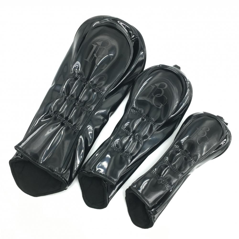 超 ウノピゥウノウグァーレトレ ヘッドカバー3点セット DR FW UT 黒 エナメル ロゴ ゴルフ