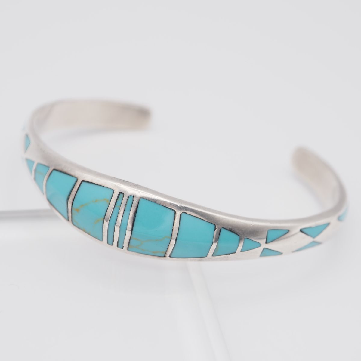 L 480 ターコイズ トルコ石 バングル インレイ デザイン シルバー 腕輪 ヴィンテージ 誕生石