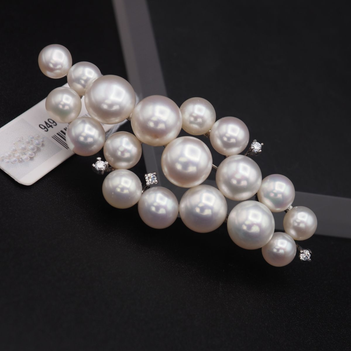 J 927 淡水真珠 6.5-9.5 mm 18珠 パール 925刻印 ブローチ デザイン シルバー コサージュ 誕生石