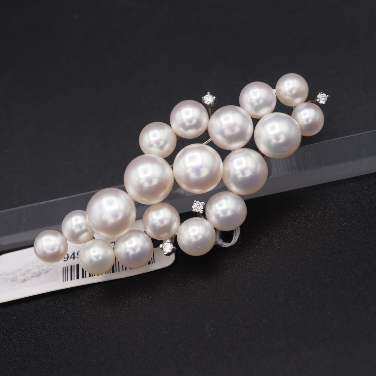 J 927 淡水真珠 6.5-9.5 mm 18珠 パール 925刻印 ブローチ デザイン シルバー コサージュ 誕生石