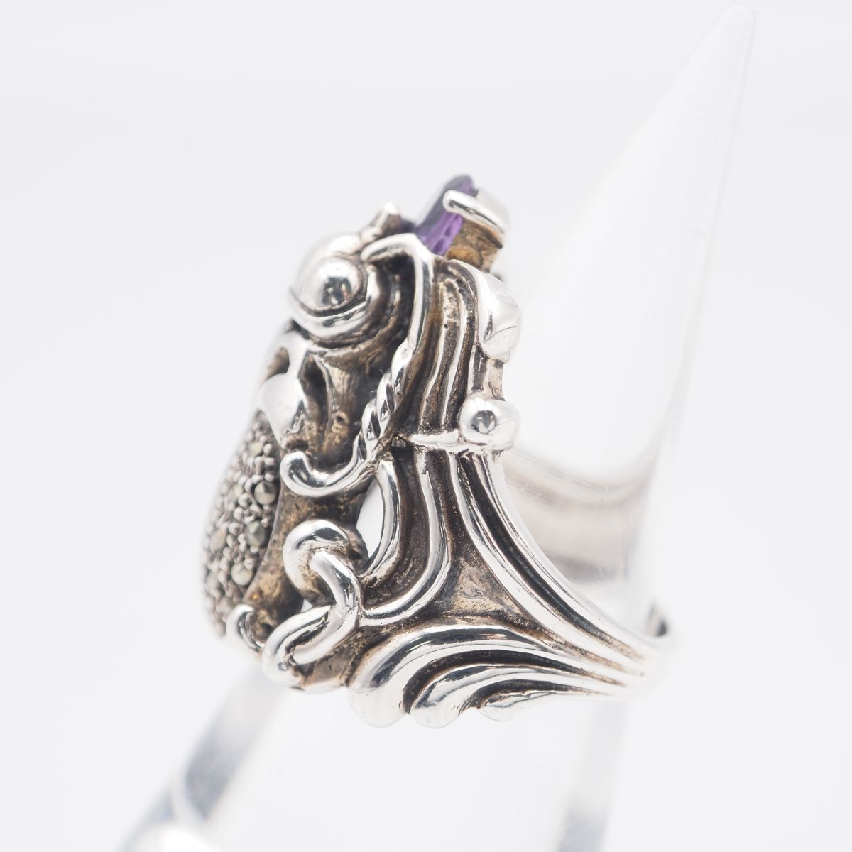 L539 アメジスト マーカサイト マルカジット リング スカラベ デザイン
