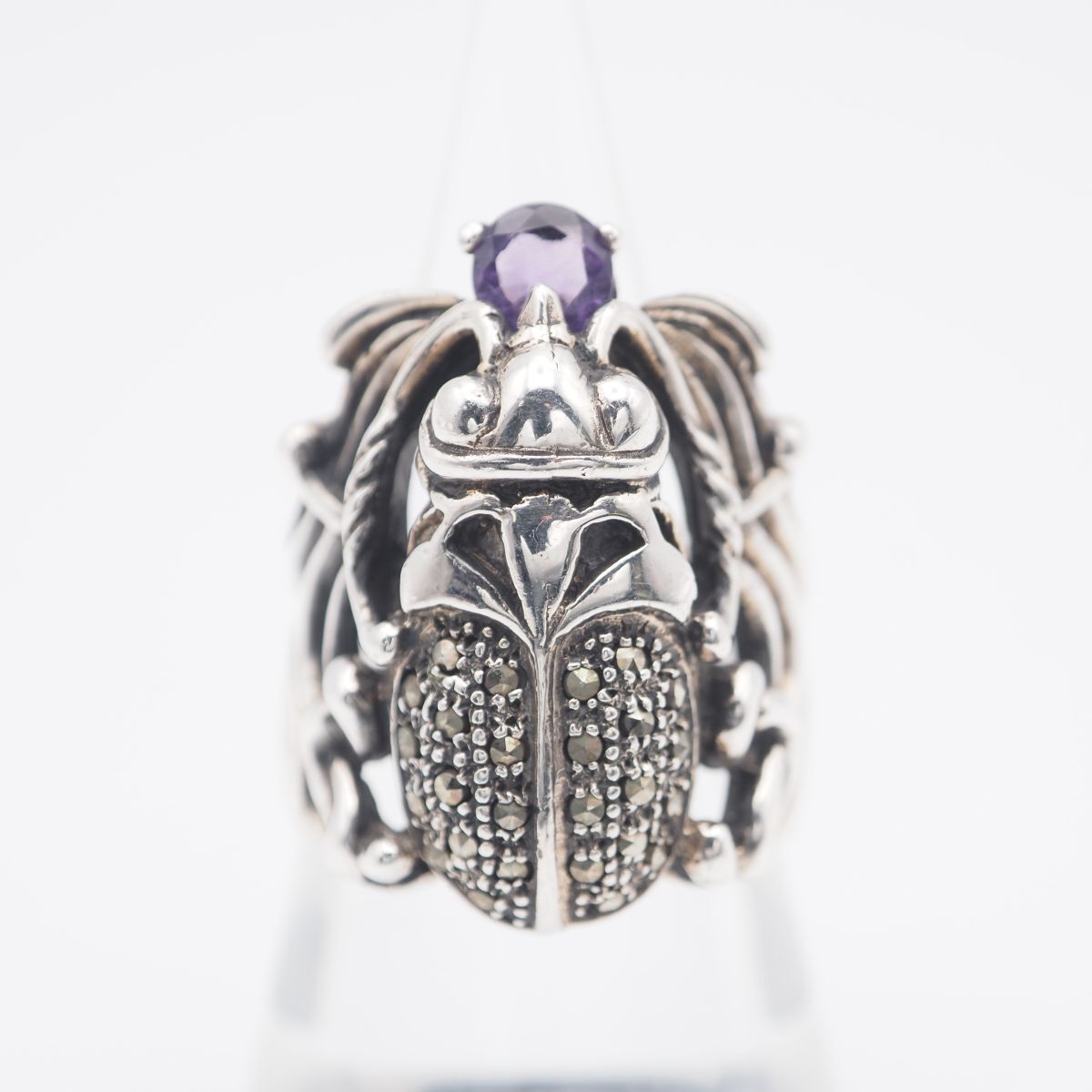 L539 アメジスト マーカサイト マルカジット リング スカラベ デザイン