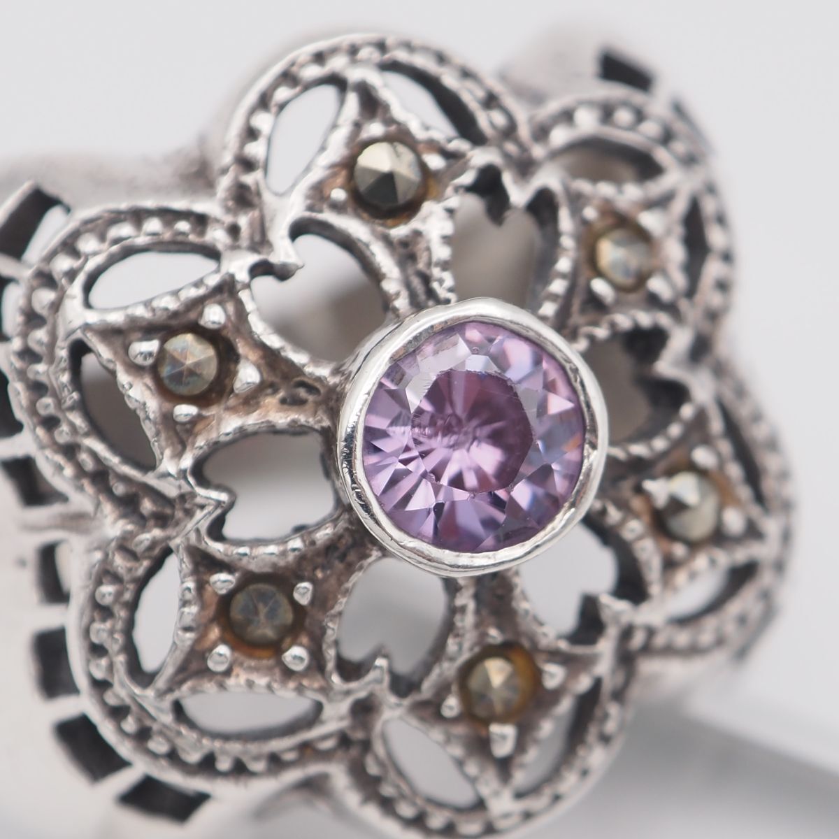 17号　アメジスト　マーカサイト ヴィンテージ　シルバーリング　指輪 17号 アメジスト マーカサイト ヴィンテージ シルバーリング 指輪 17号