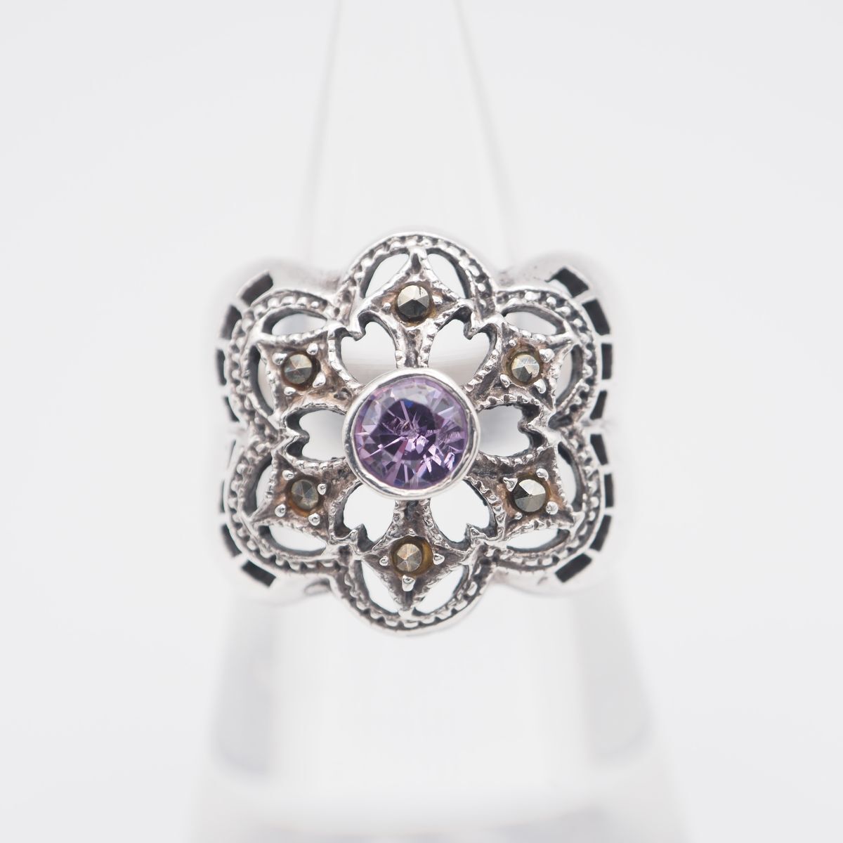 L524 アメジスト マーカサイト マルカジット リング 透かし彫り