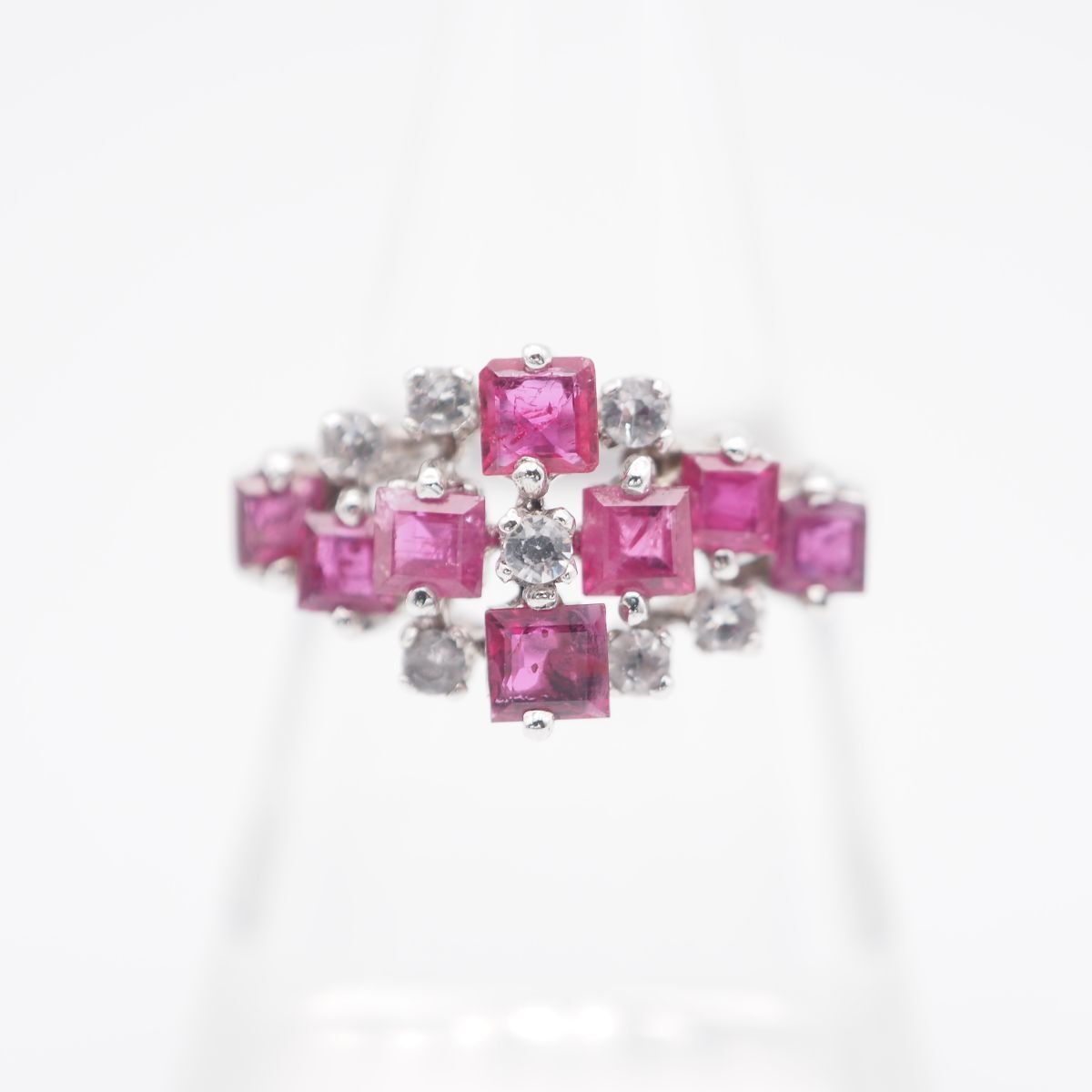 L 452 ルビー ピンクスピネル ダイヤモンド風 リング デザイン シルバー 指輪 12号