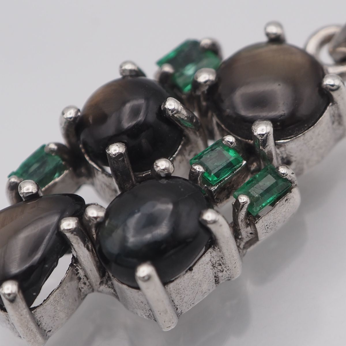  L 421 ブラックスターサファイア グリーンストーン ペンダント トップ デザイン シルバー チャーム ヘッド チャーム アクセサリー