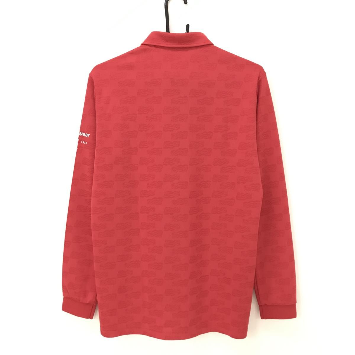 美品】マンシングウェア 長袖ポロシャツ レッド 地模様 ロゴ刺しゅう