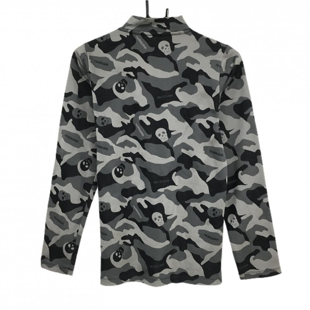 マークアンドロナ 長袖ハイネックシャツ 黒×グレー カモフラ柄 迷彩