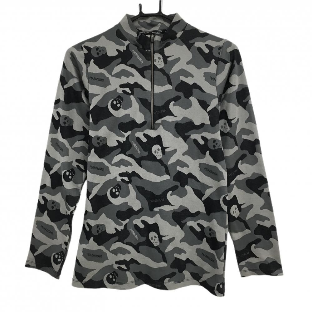 マークアンドロナ 長袖ハイネックシャツ 黒×グレー カモフラ柄 迷彩