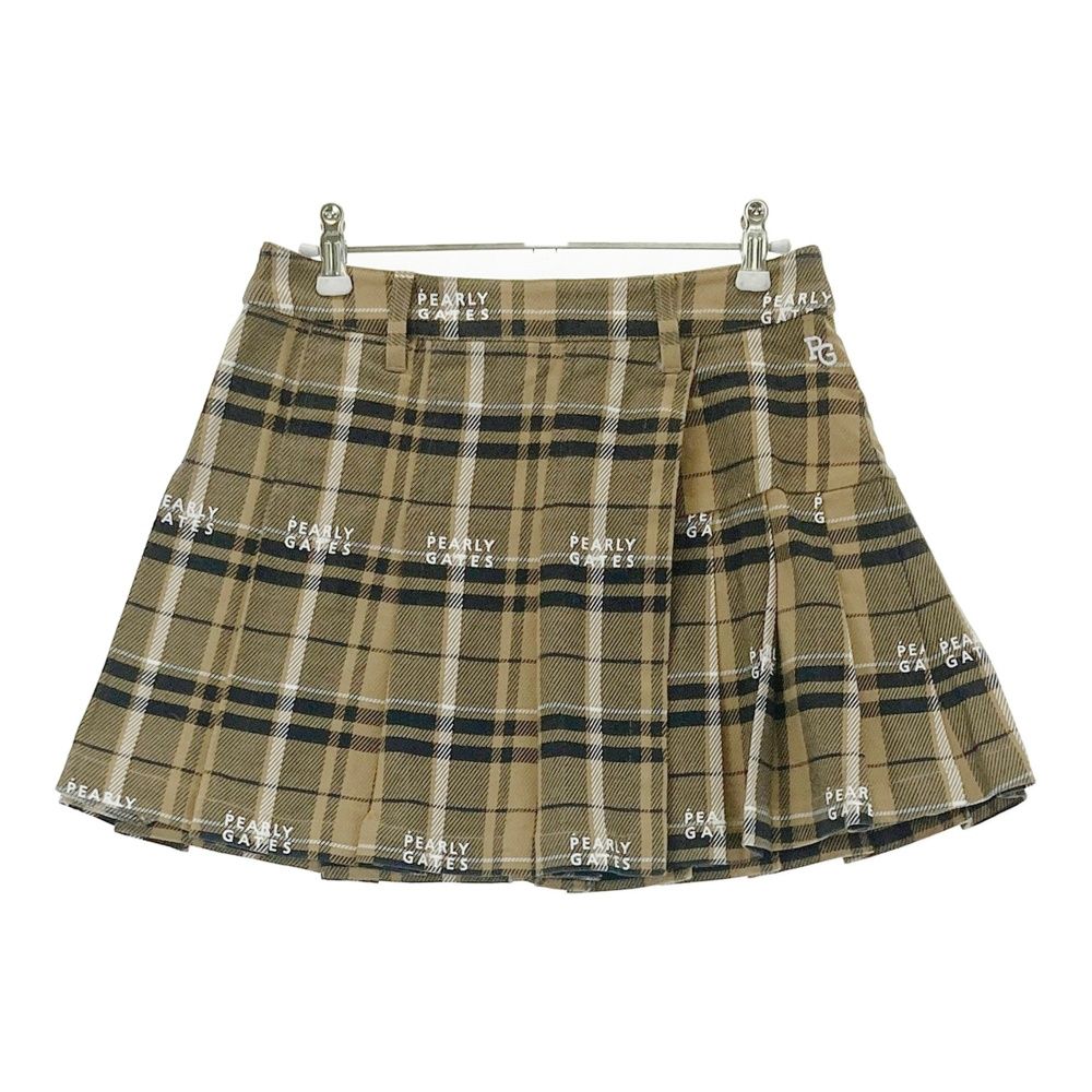 サイズ 0 PEARLY GATES パーリーゲイツ プリーツスカート チェック柄 ブラウン系 ゴルフウェア レディース ストスト