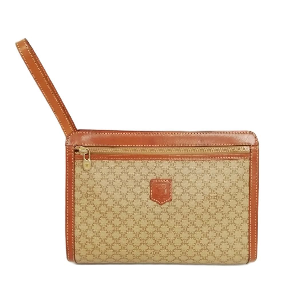 セリーヌ CELINE ヴィンテージ マカダム クラッチバッグ セカンドバッグ PVC レザー ベージュ ブラウン