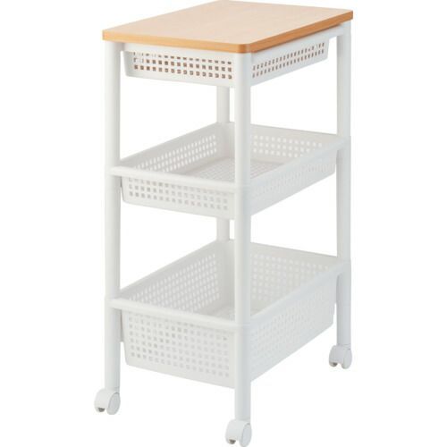 ＴＥＮＭＡ　ウッドトップワゴン　ワイド３段　引出し付き