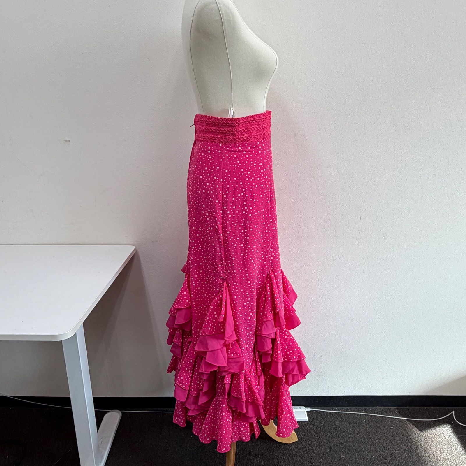 LOPEZ DE SANTOS フラメンコ衣装 スカート ファルダ フリル ピンク ドット柄 柄物 ロペスデサント
