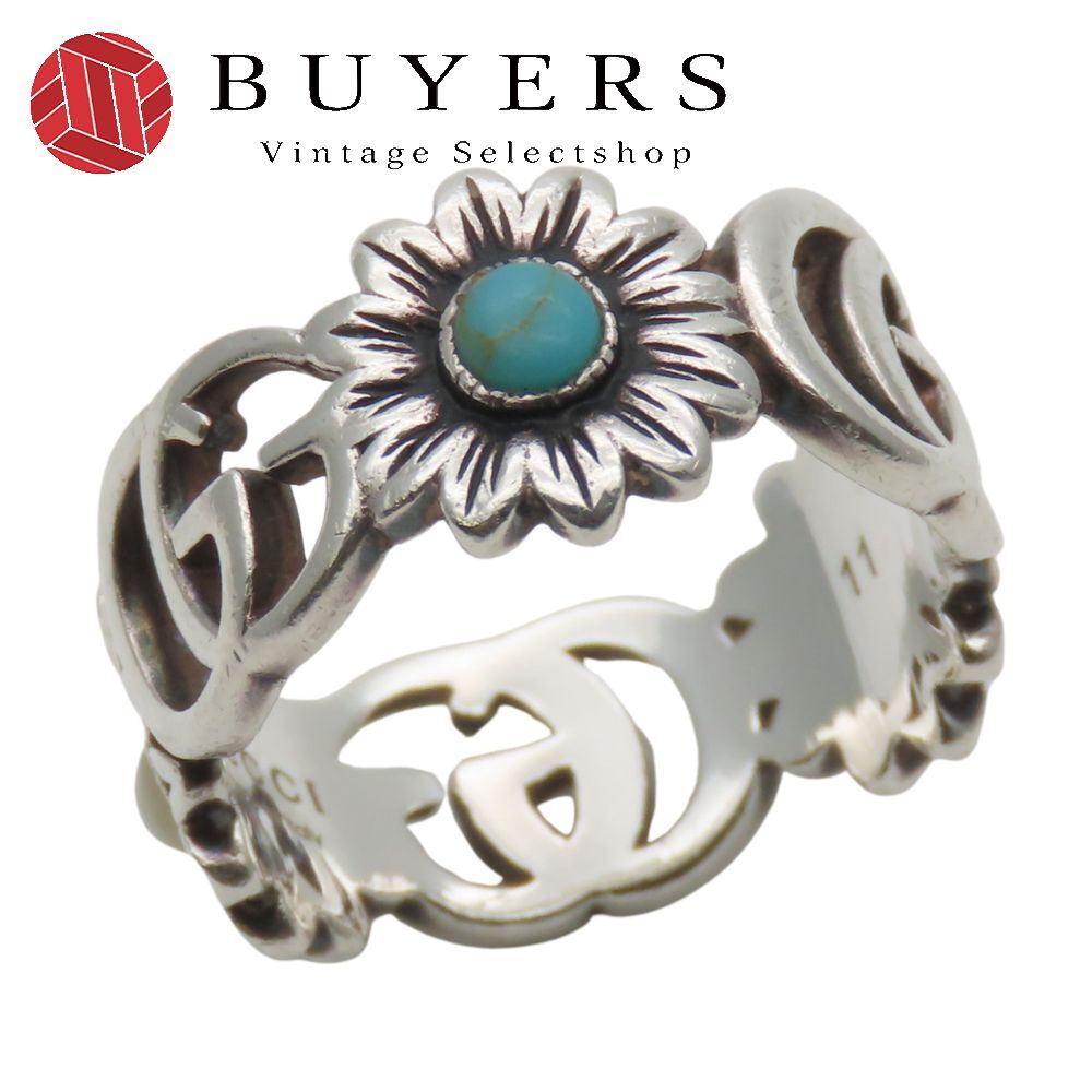 中古】 グッチ リング・指輪 ダブルG 11 シルバー925 ターコイズ 約4.3