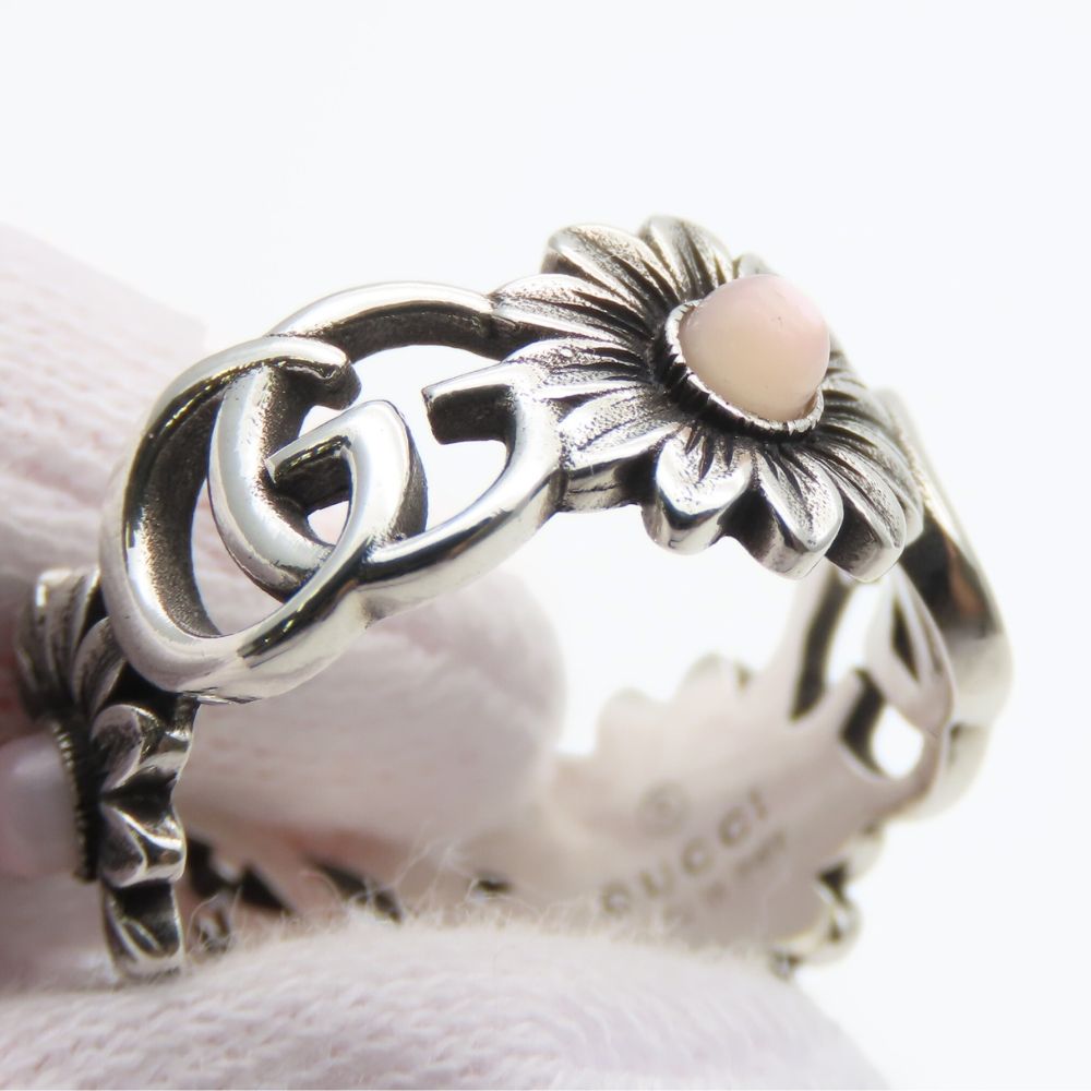 グッチ GUCCI ダブルG マザーオブパール リング 指輪 中古 中古】 グッチ リング・指輪 ダブルG フラワー 15 シルバー925 マザー