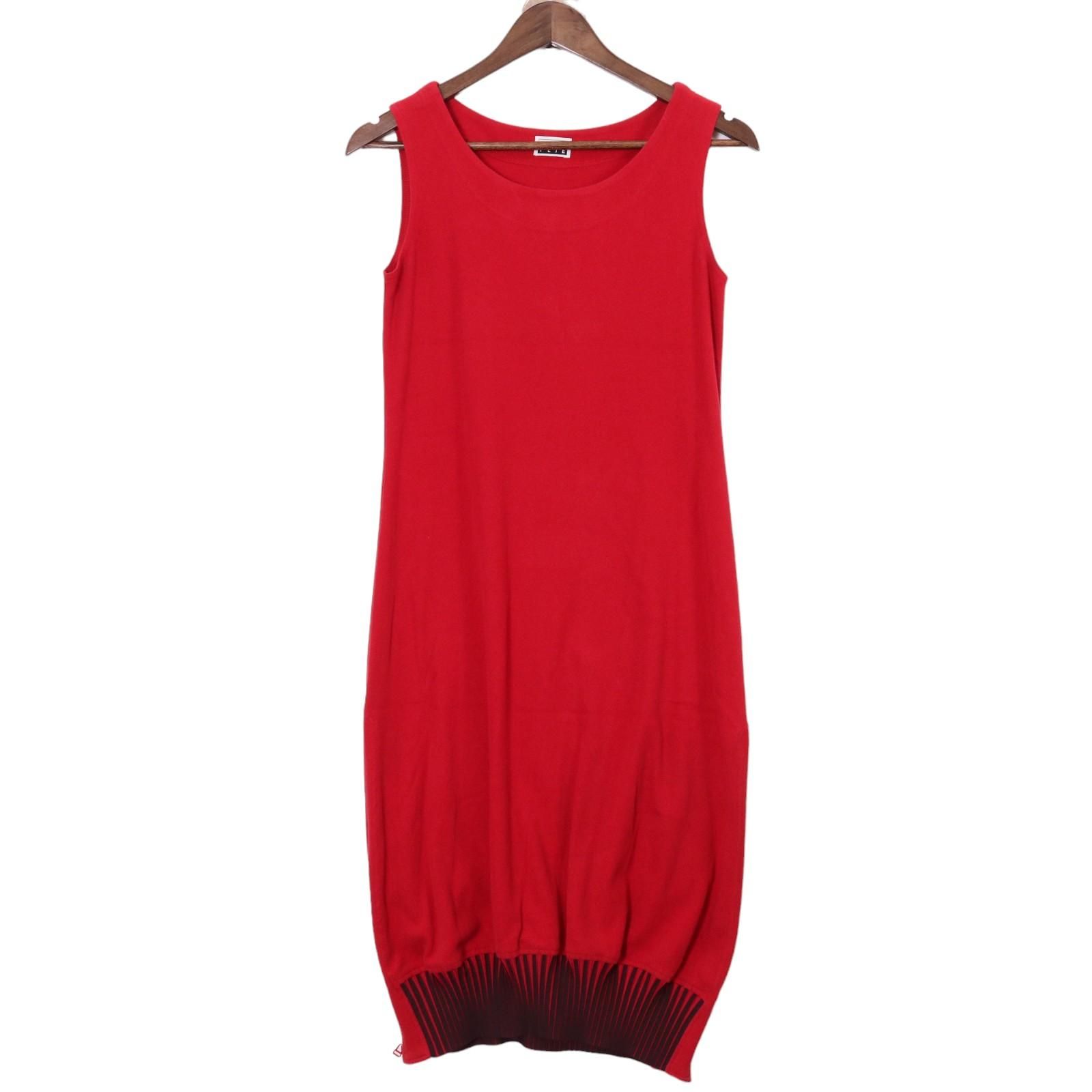 ISSEY MIYAKE イッセイミヤケ レッド 裾プリーツ ノースリーブ ワンピース 2