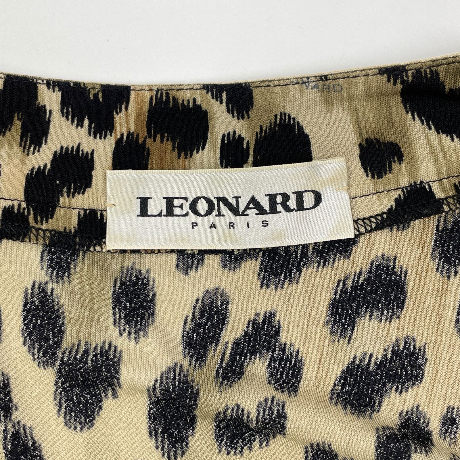  LEONARD レオナール レオパード柄 シルク ワンピース M 長袖 七分袖 ひざ丈ワンピース