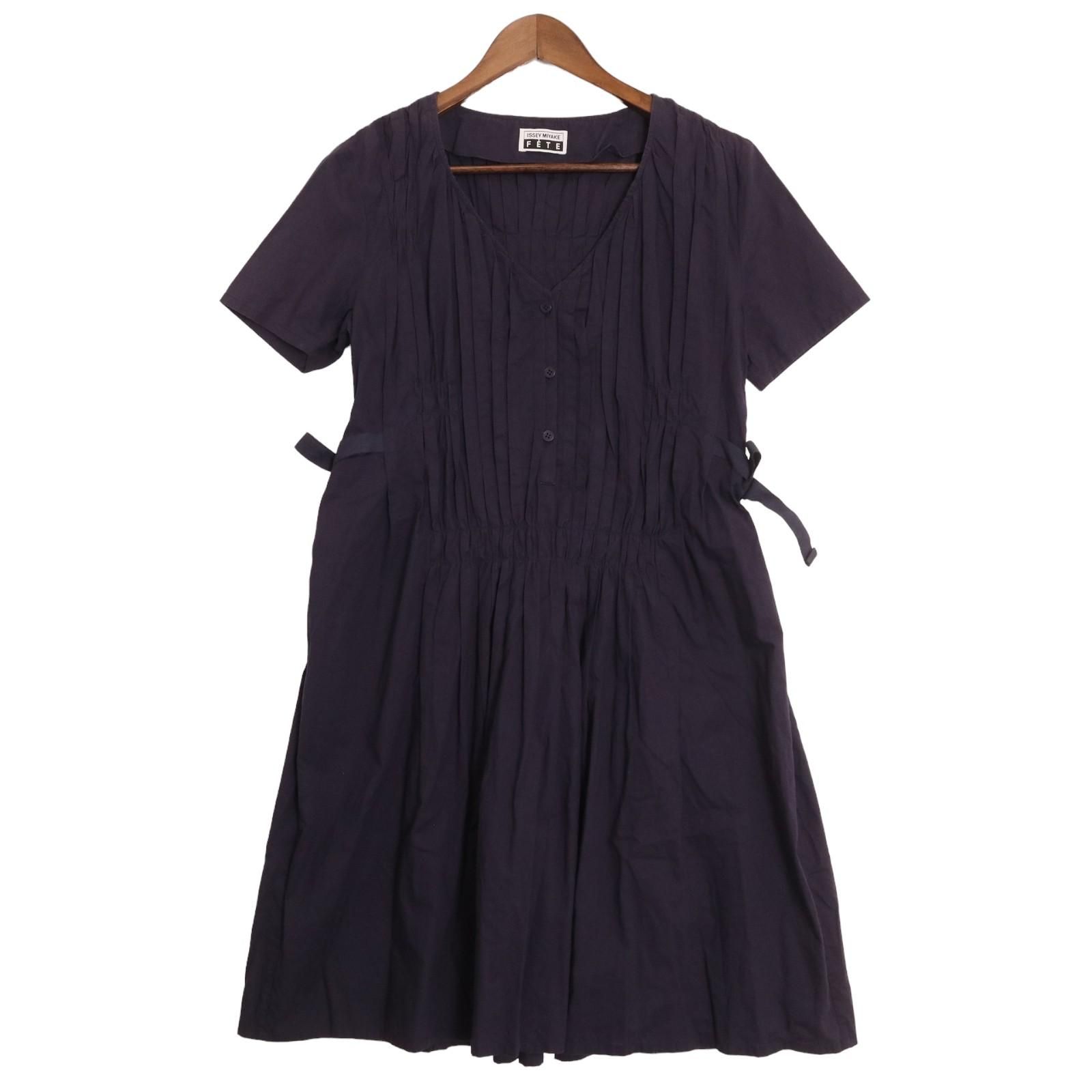 ISSEY MIYAKE FETE イッセイミヤケフェット ﾊﾟｰﾌﾟﾙ ﾍﾞﾙﾄ付き ﾜﾝﾋﾟｰｽ 02