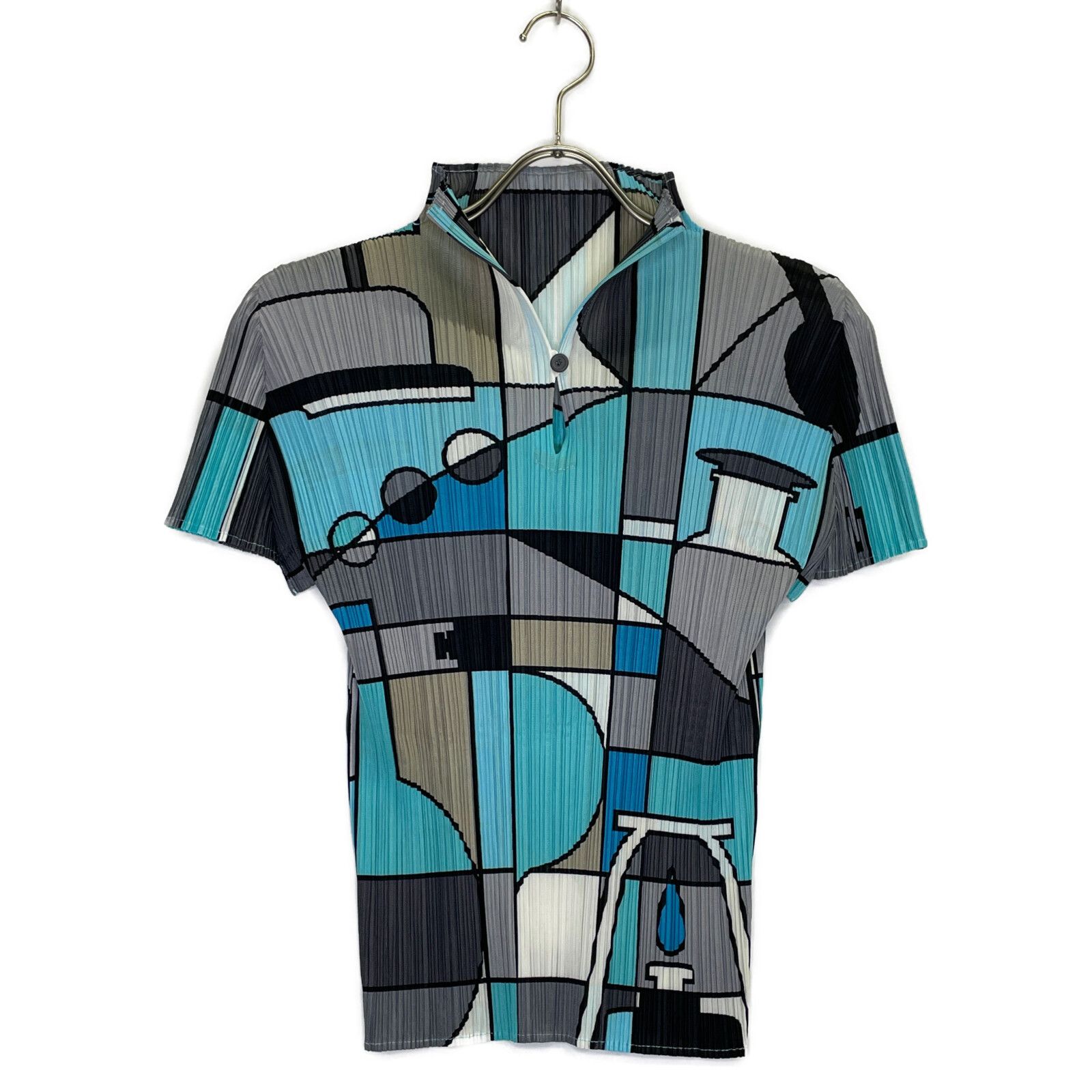 PLEATS PLEASE プリーツプリーズ ターコイズ ハーフボタン ハーフスリーブトップス 3