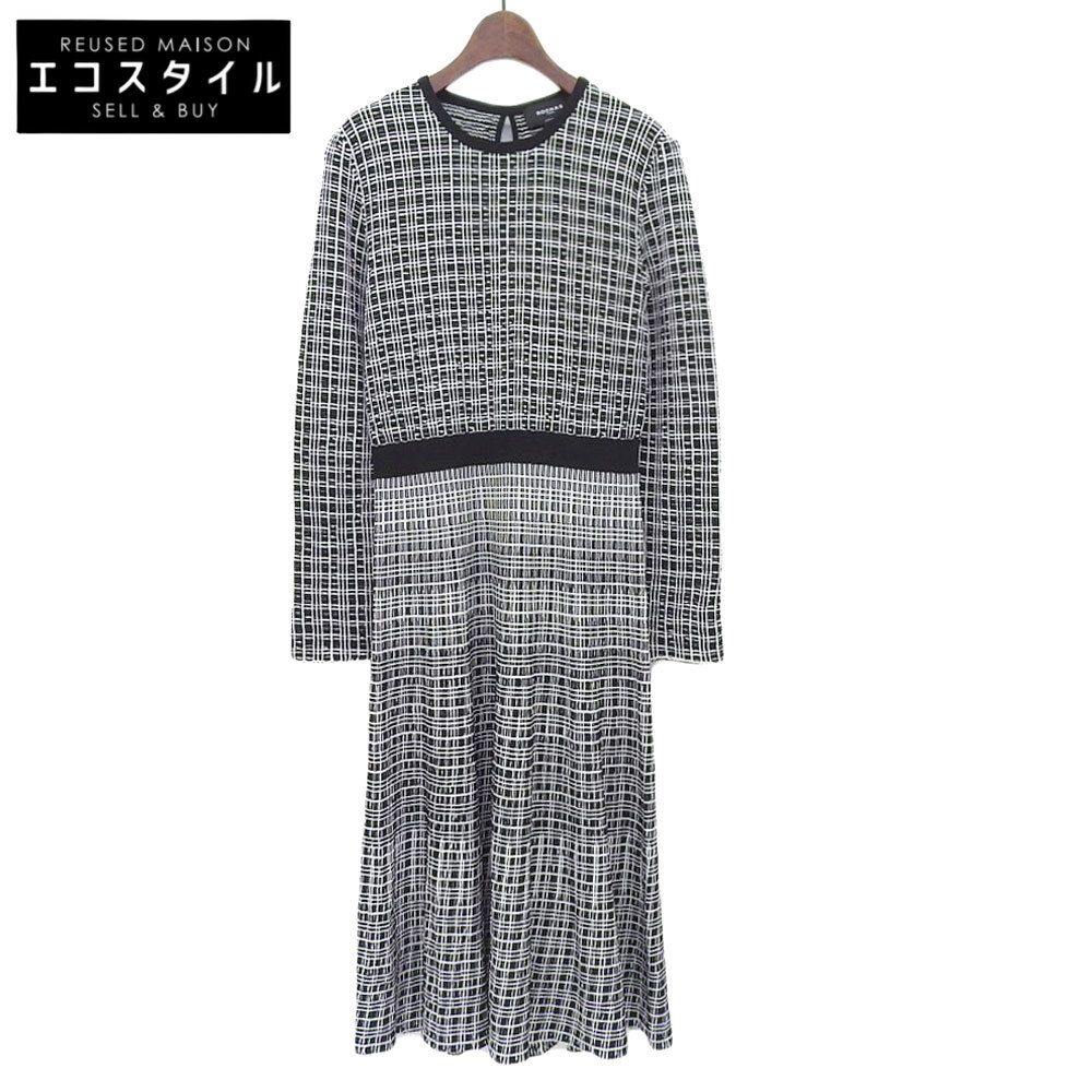 ROCHAS ロシャス レーヨン 長袖 ワンピース レディース ブラック ホワイト XS 32 158 11 061128