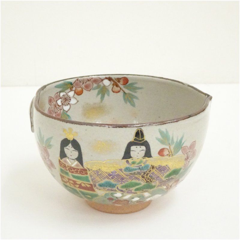 京焼 壱休窯造 乾山桃形雛茶碗 共箱 茶道 抹茶 おしゃれ 抹茶茶碗 抹茶碗 和食器 レトロ 茶器 骨董 茶わん 茶会 茶の湯 春