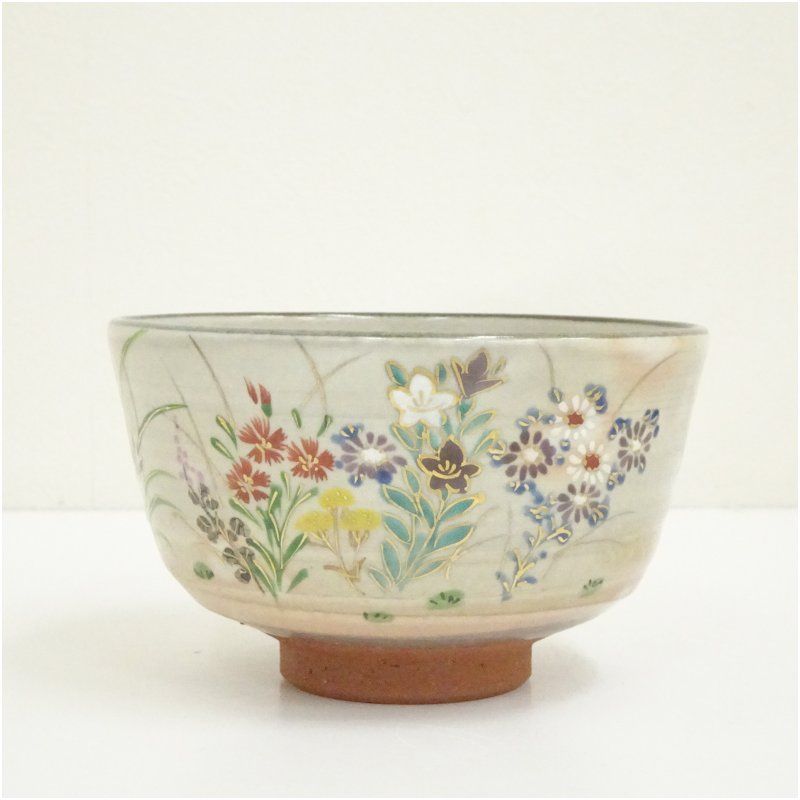 京焼 橋本紫雲造 乾山写春秋草花文茶碗（共箱） 茶道 抹茶 おしゃれ