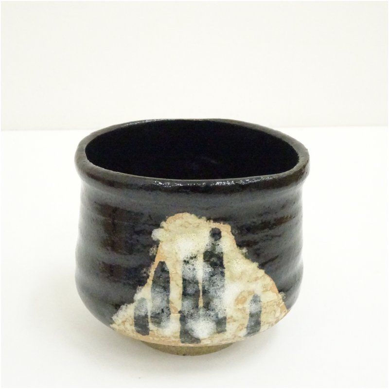 佐々木昭楽造 黒織部写茶碗 共箱 茶道 抹茶 おしゃれ 抹茶茶碗 抹茶碗 和食器 レトロ 茶器 骨董 茶わん 茶会 茶の湯 春秋