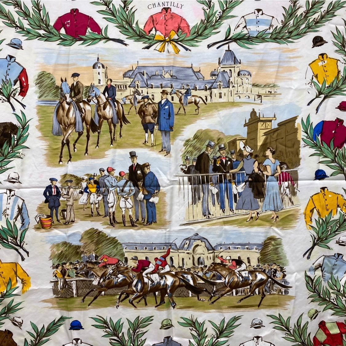 エルメス カレ90 CHANTILLY シルクスカーフ 競馬場 ホワイト 人気